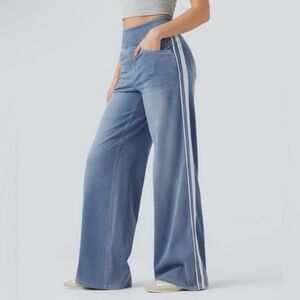 NIB HALARA Flex denim jeans yoga High-waist Wide-Leg track Stripes large tall